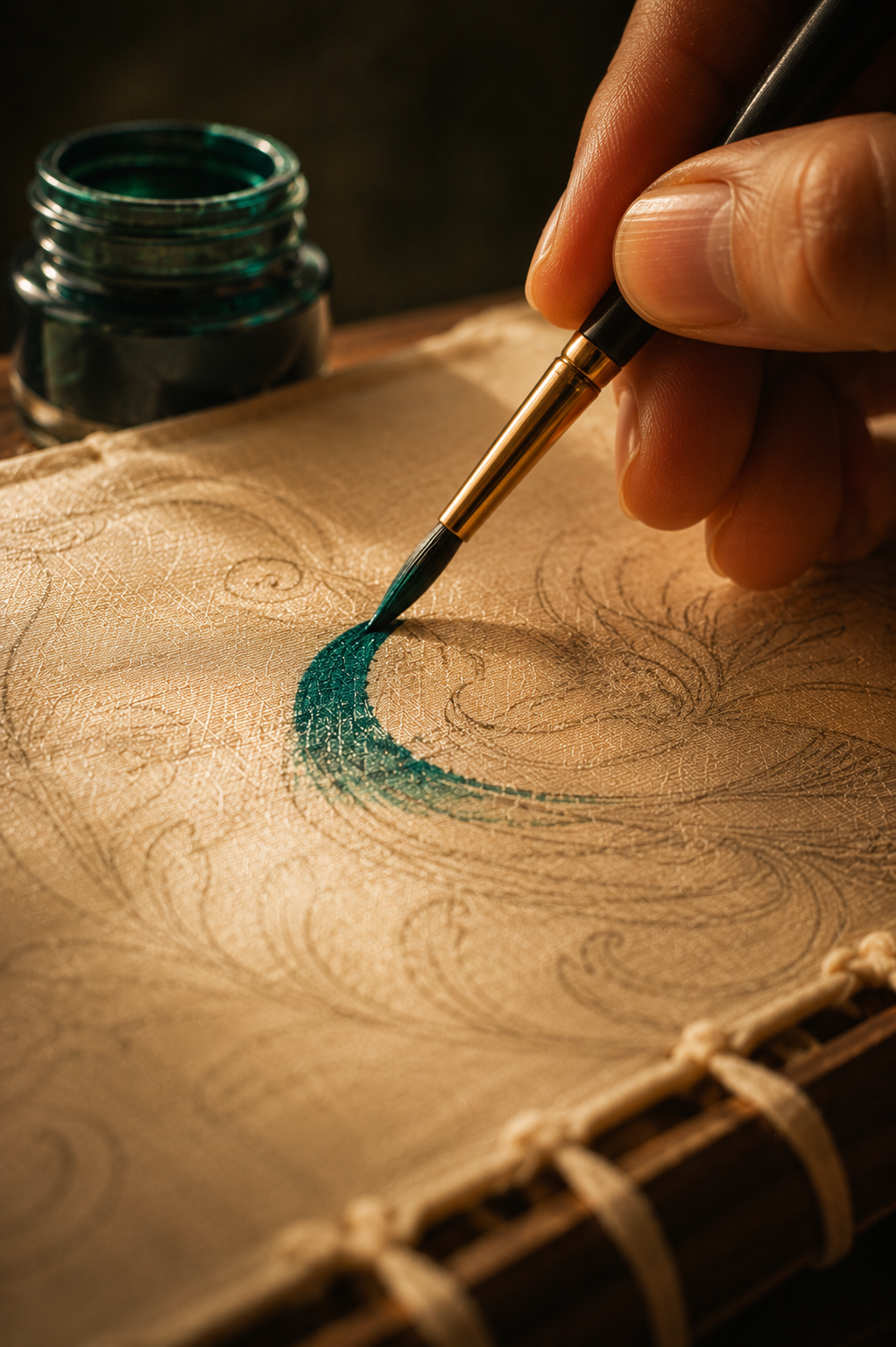 Hand painted saree design displaying creative artwork and handcrafted design details