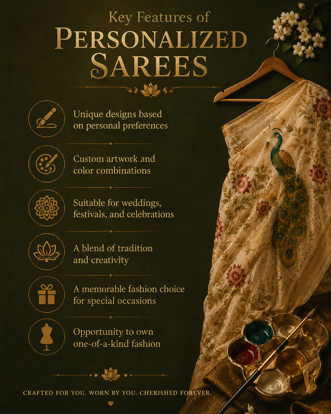 Modern Custom Saree Designs created with vibrant colors and creative hand-painted patterns
