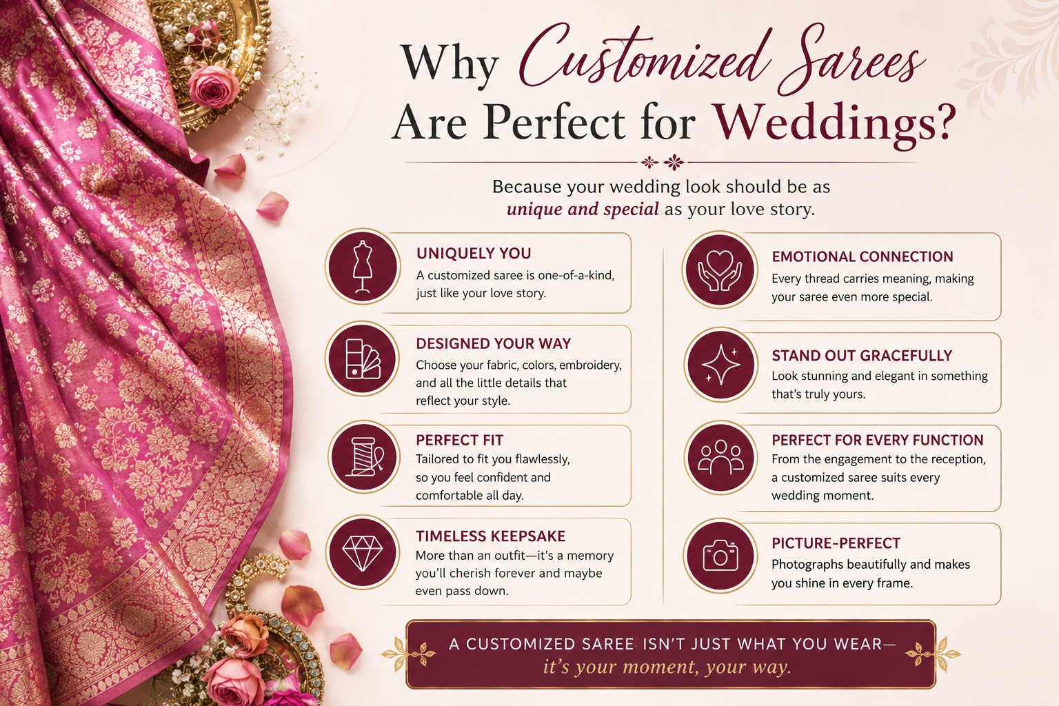 different Customized saree designs online for weddings and special celebrations