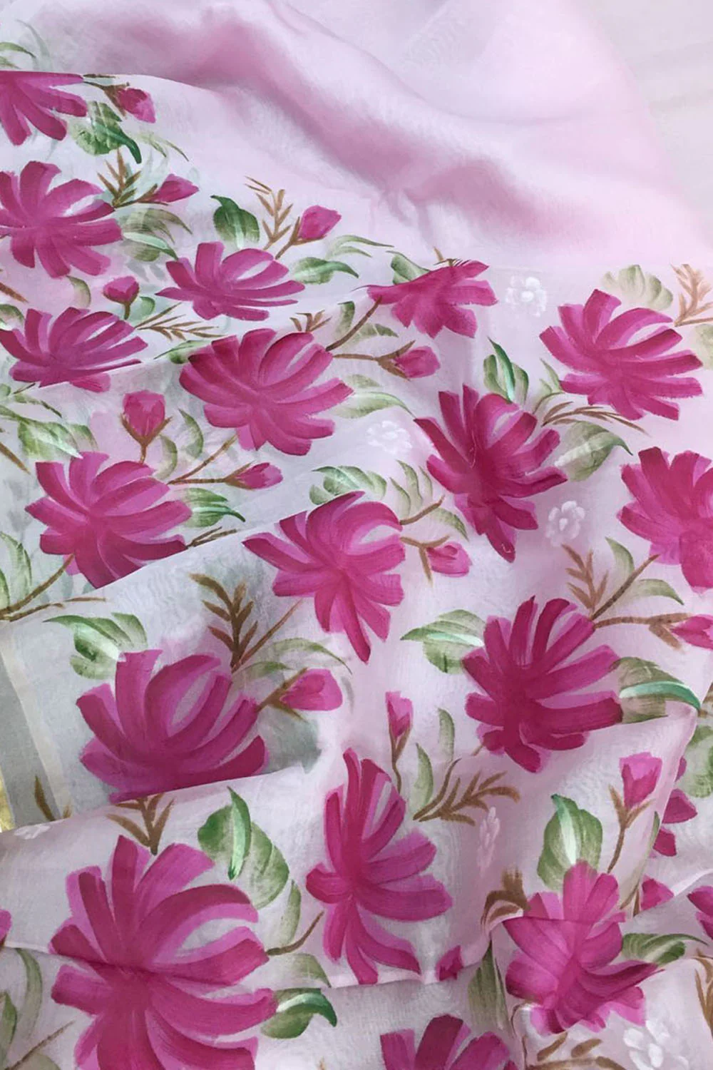 Hand painted saree design with traditional motifs inspired by Indian artistic heritage