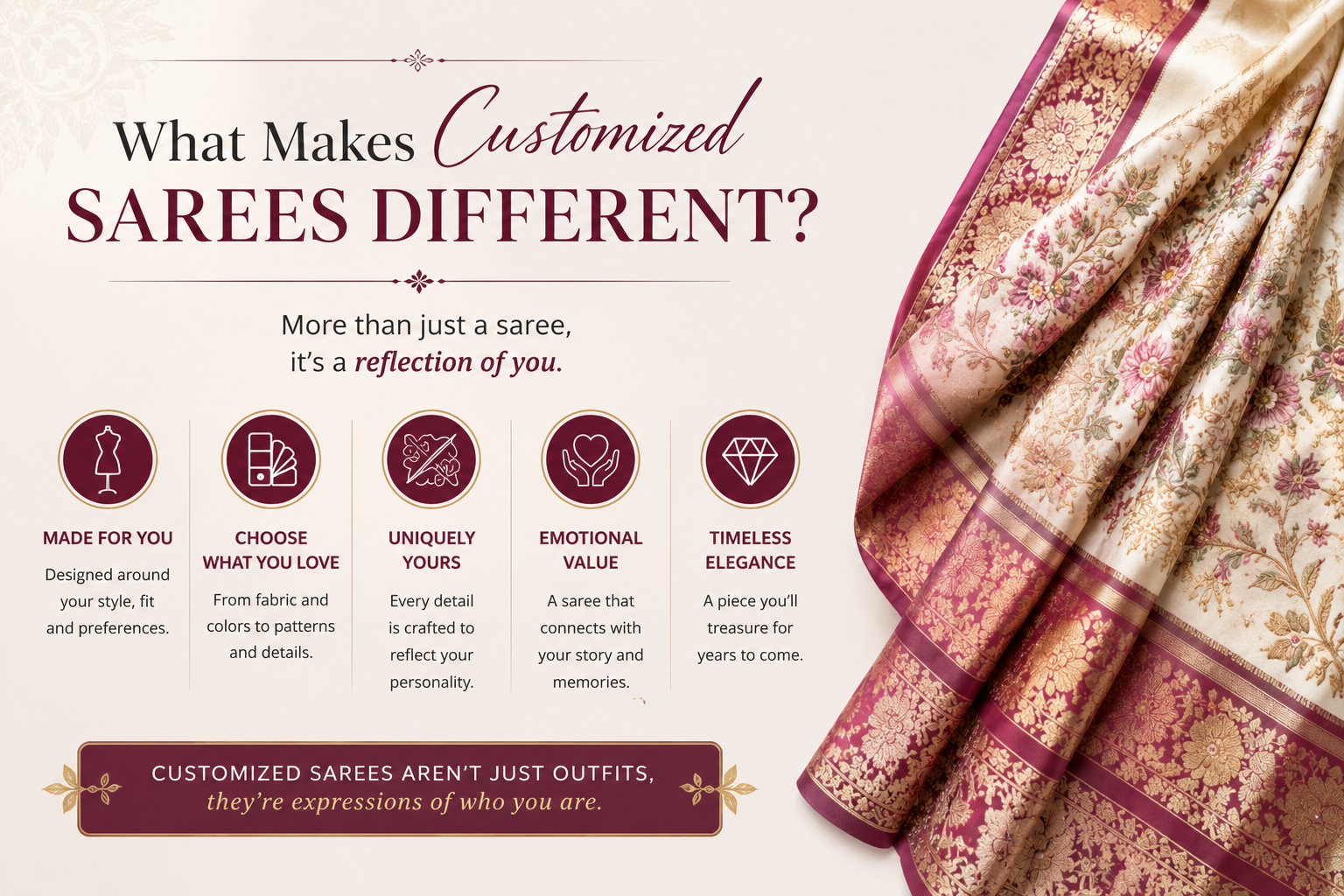 Personalized Customized Saree Designs online saree featuring different custom artwork and colors